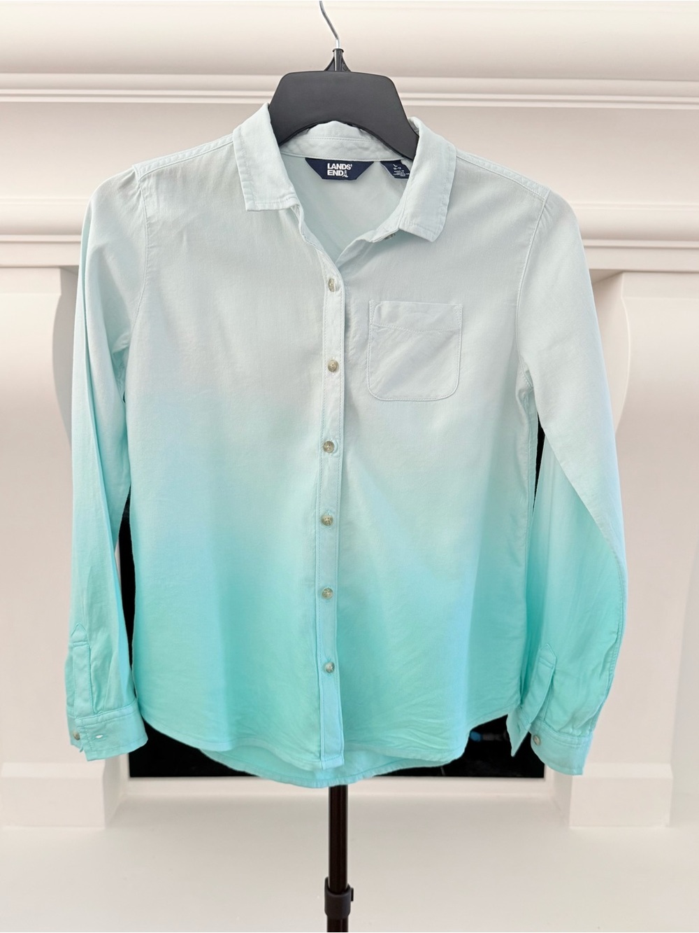 Lands' End Men's Light Blue Ombre Button-Down Shirt- Girls 10-12 (L)